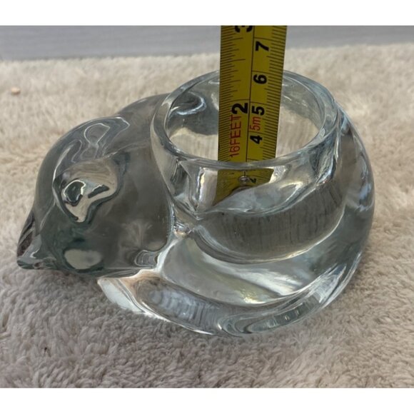 Glass Sleepy Cat Shaped Votive Tealight Candle Holder Clear 4.5" Heavy - Picture 9 of 10